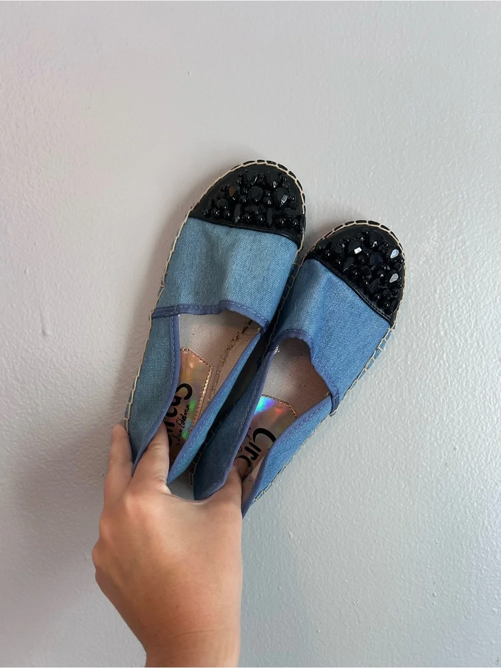Circus by Sam Edelman Denim Blue Espadrilles with Black Jeweled Toe